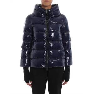 NEW HERNO patent puffer jacket in blue